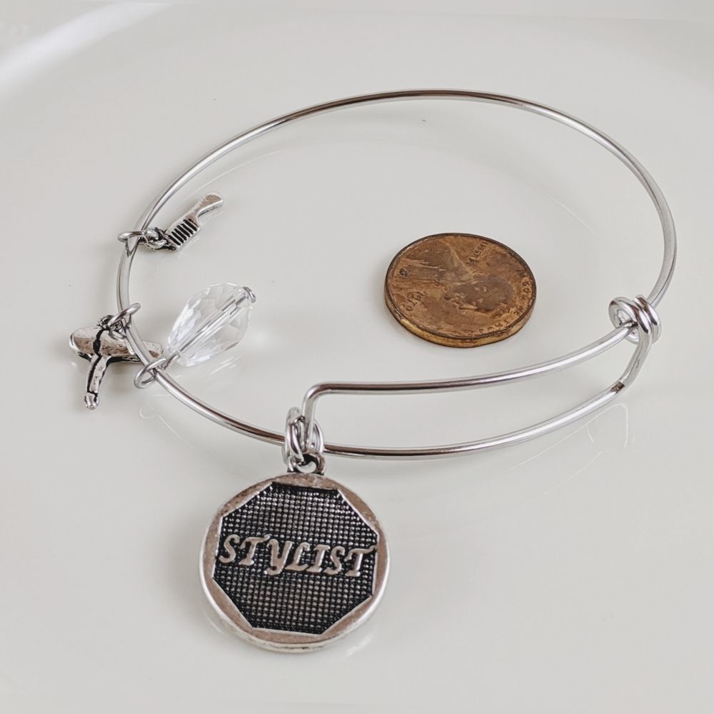 Hair Stylist Silver Tone Adj. Charm Bracelet